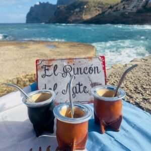 Mate camionero de calabaza forrado en cuero con virola de aluminio