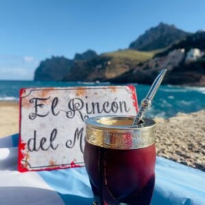 Mate Imperial de calabaza forrado en cuero con guarda y base de alpaca y pelotas de bronce