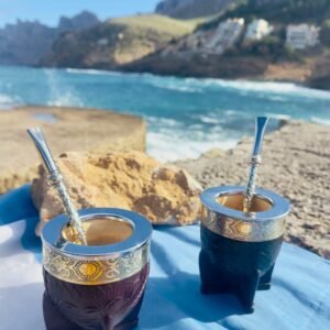 Mate Imperial de calabaza forrado en cuero repujado con guarda de alpaca