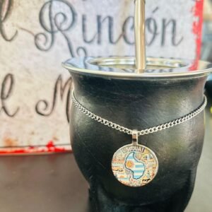 Mate camionero de calabaza forrado en cuero y virola de acero personalizado Uruguay