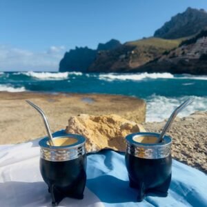 Mate Imperial de calabaza forrado en cuero con guarda de acero